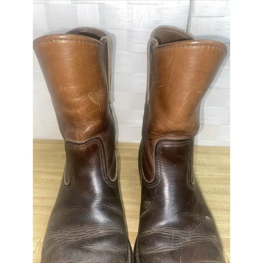 Vintage L.L. Bean Pecos Roper Pull-On Boots Brown Leather Men's US 9